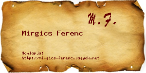 Mirgics Ferenc névjegykártya